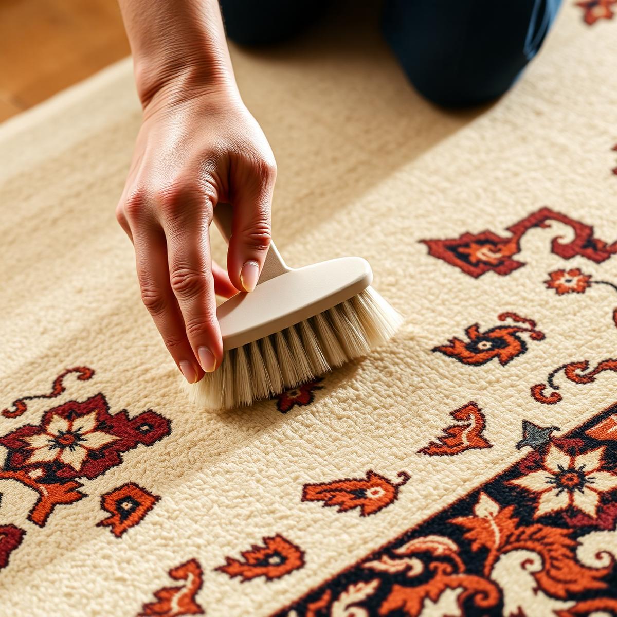 Careful hand-cleaning of a fine Persian rug